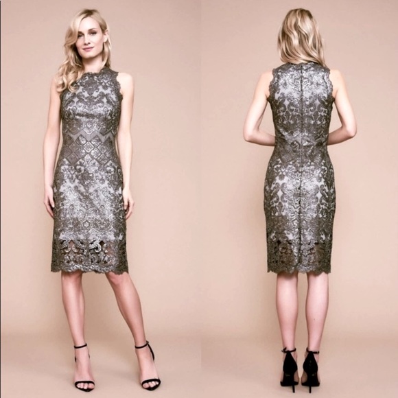 TADASHI SHOJI BERA SEQUIN EMBROIDERED DRESS Size 10 NWT Wedding Cocktail Silver - Picture 3 of 16